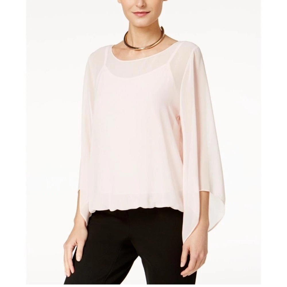 NWT Alfani Angel-Sleeve Blouse Top, Autumn Blush, Size Small